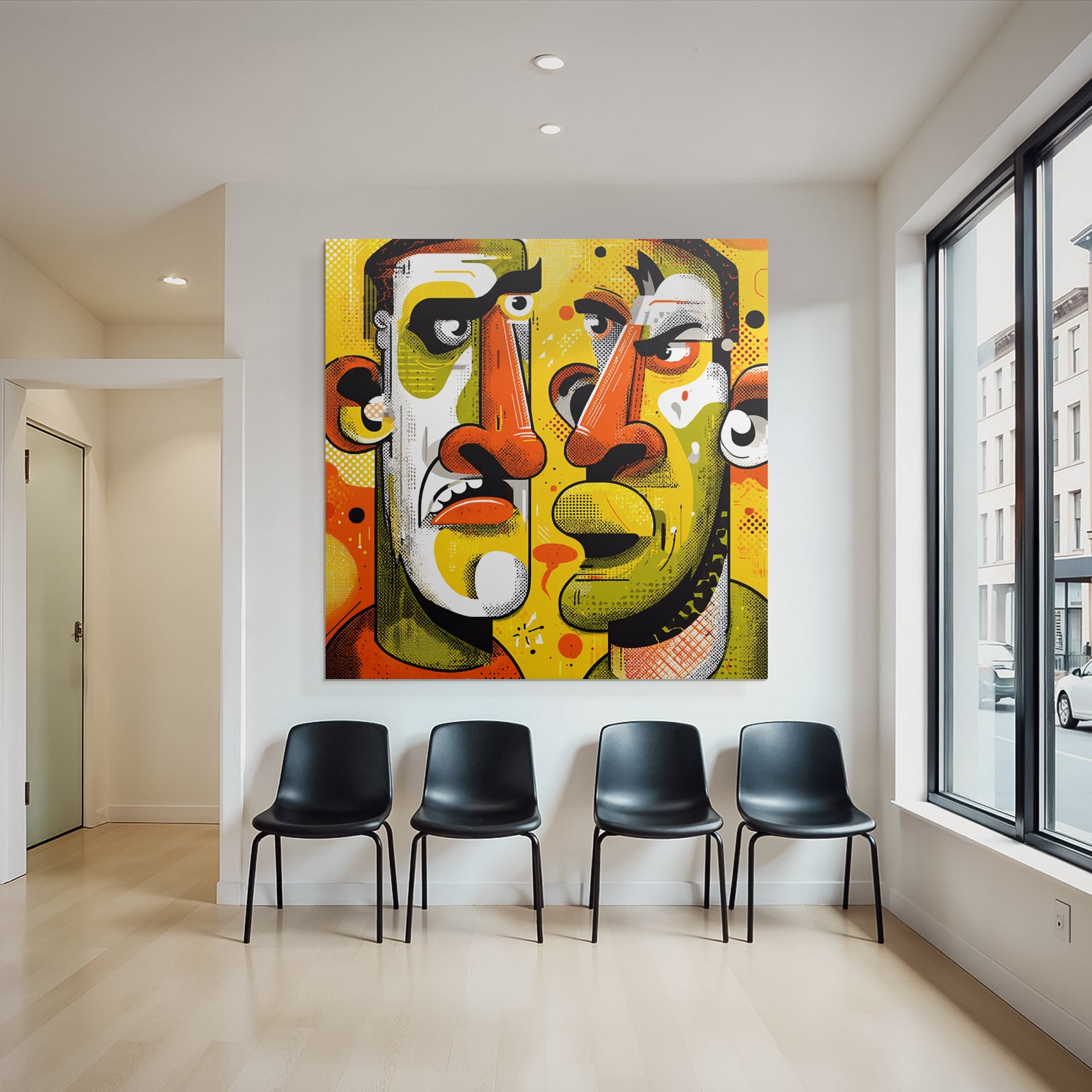 PopArt Zwei Gesichter Im Abstrakten Stil Mit Dynamischem Hintergrund
