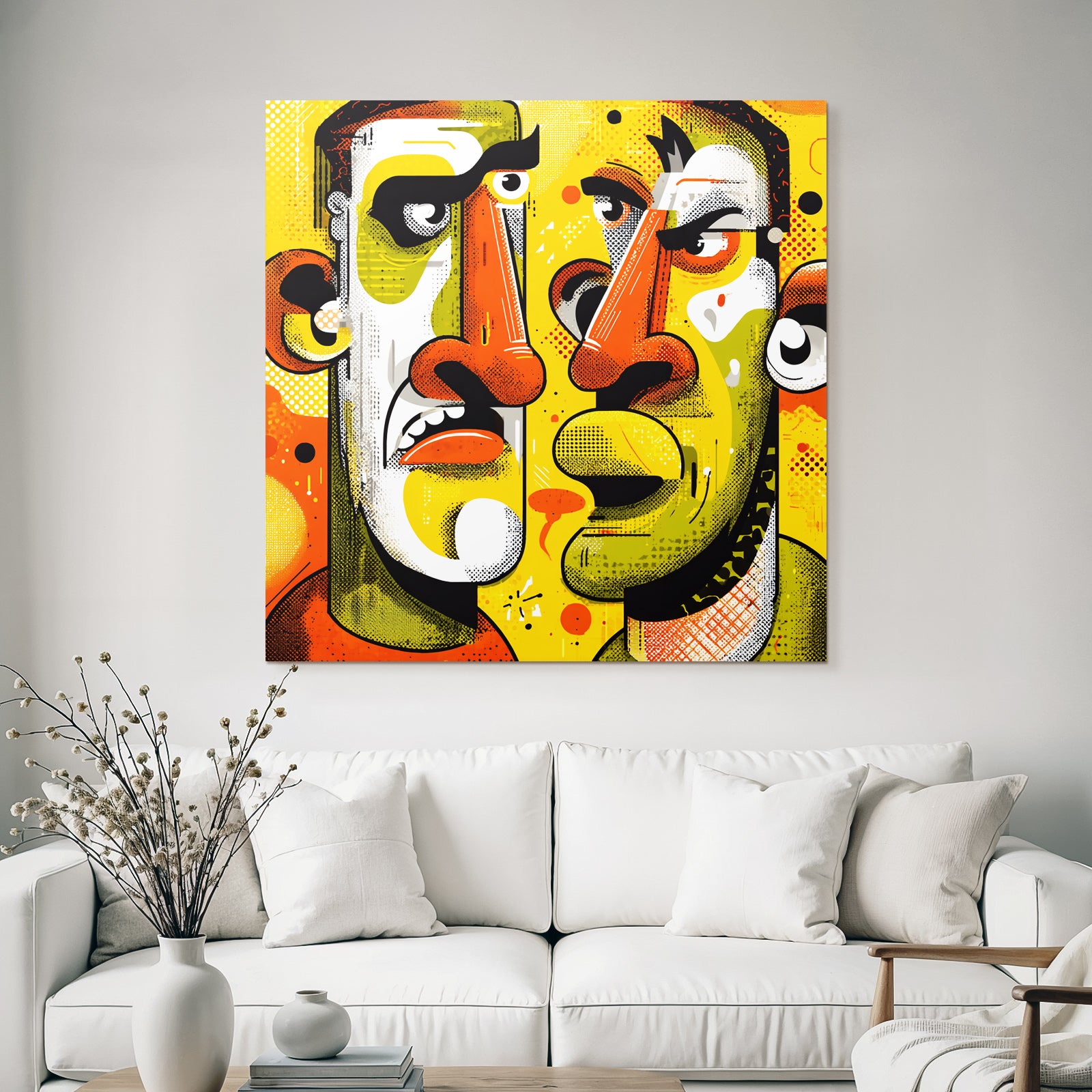 PopArt Zwei Gesichter Im Abstrakten Stil Mit Dynamischem Hintergrund