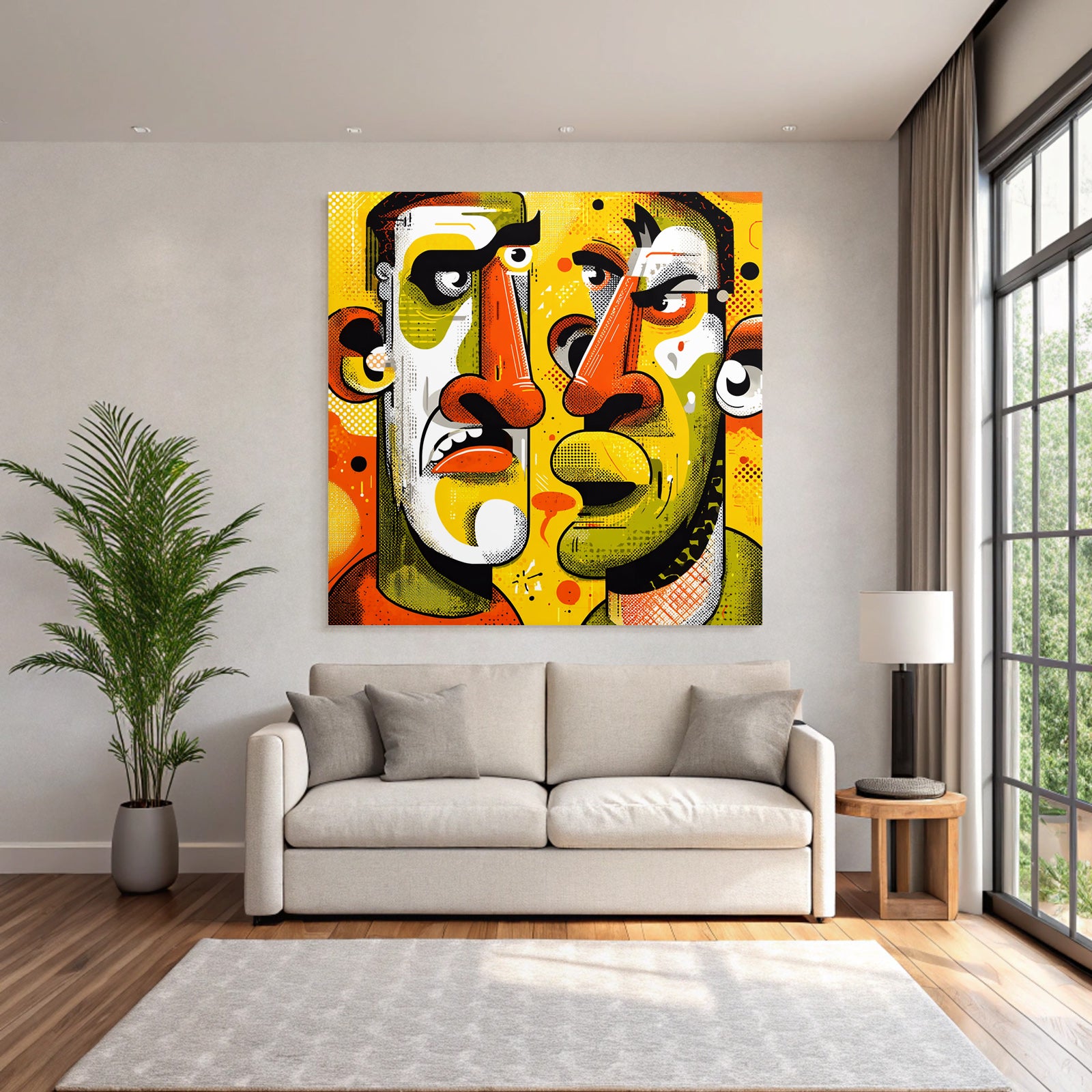 PopArt Zwei Gesichter Im Abstrakten Stil Mit Dynamischem Hintergrund