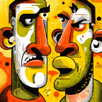PopArt Zwei Gesichter Im Abstrakten Stil Mit Dynamischem Hintergrund | Pop Art | Stilrichtungen