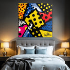 PopArt Abstrakte Farbenfrohe Komposition Mit Punktmuster Und Formen