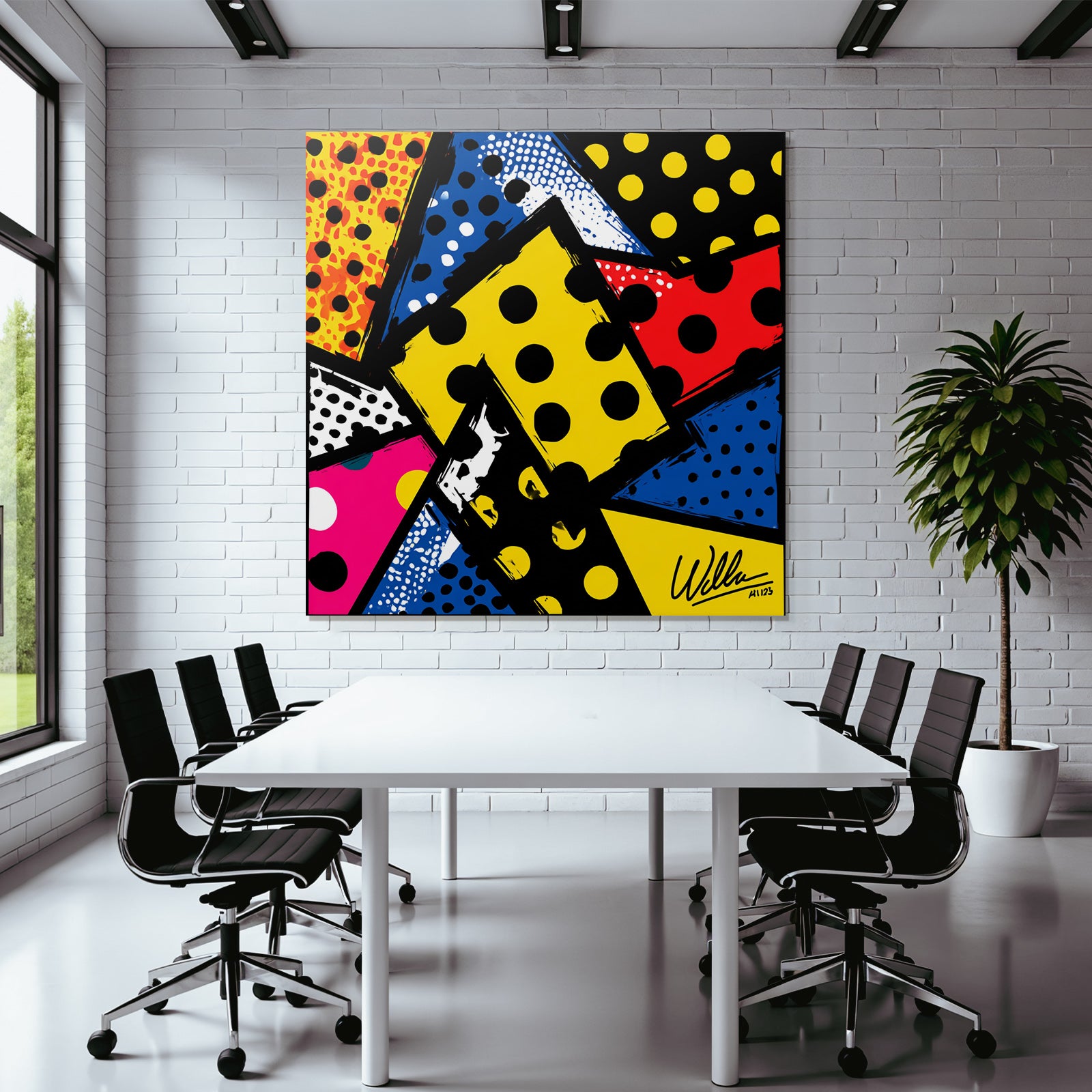PopArt Abstrakte Farbenfrohe Komposition Mit Punktmuster Und Formen