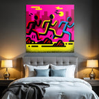 PopArt Drei Figuren Laufen Auf Leuchtend Pinker Hintergrund