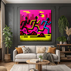 PopArt Drei Figuren Laufen Auf Leuchtend Pinker Hintergrund