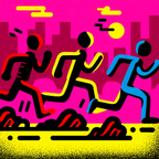 PopArt Drei Figuren Laufen Auf Leuchtend Pinker Hintergrund | Pop Art | Stilrichtungen