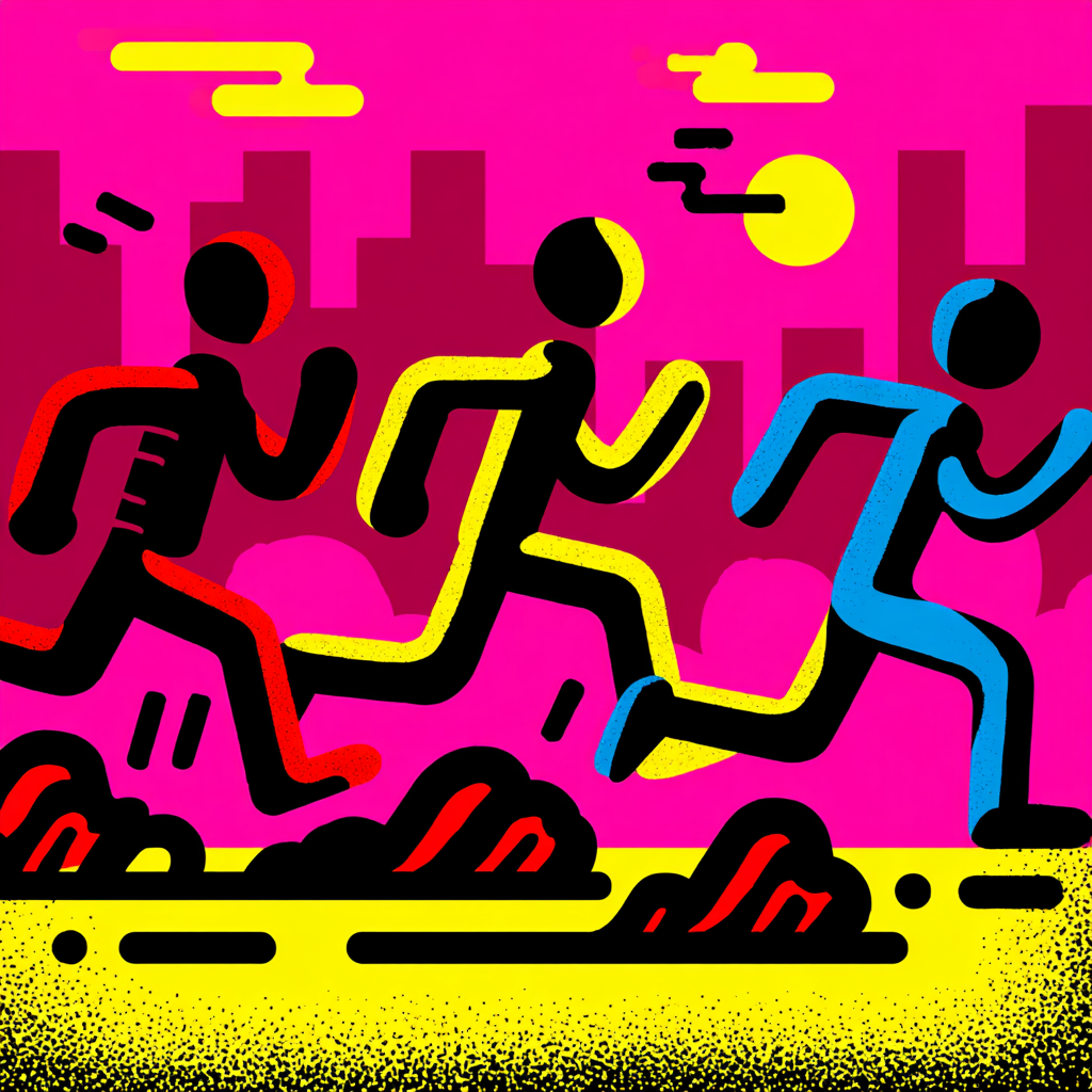 PopArt Drei Figuren Laufen Auf Leuchtend Pinker Hintergrund | Pop Art | Stilrichtungen