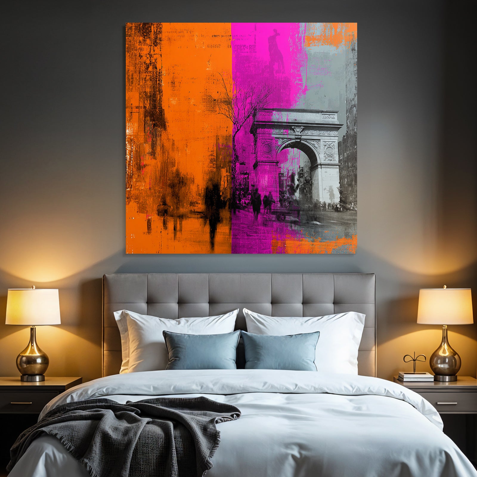 PopArt Kunstwerk Washington Square Arch Mit Dynamischen Farben Und Abstrakten Mustern