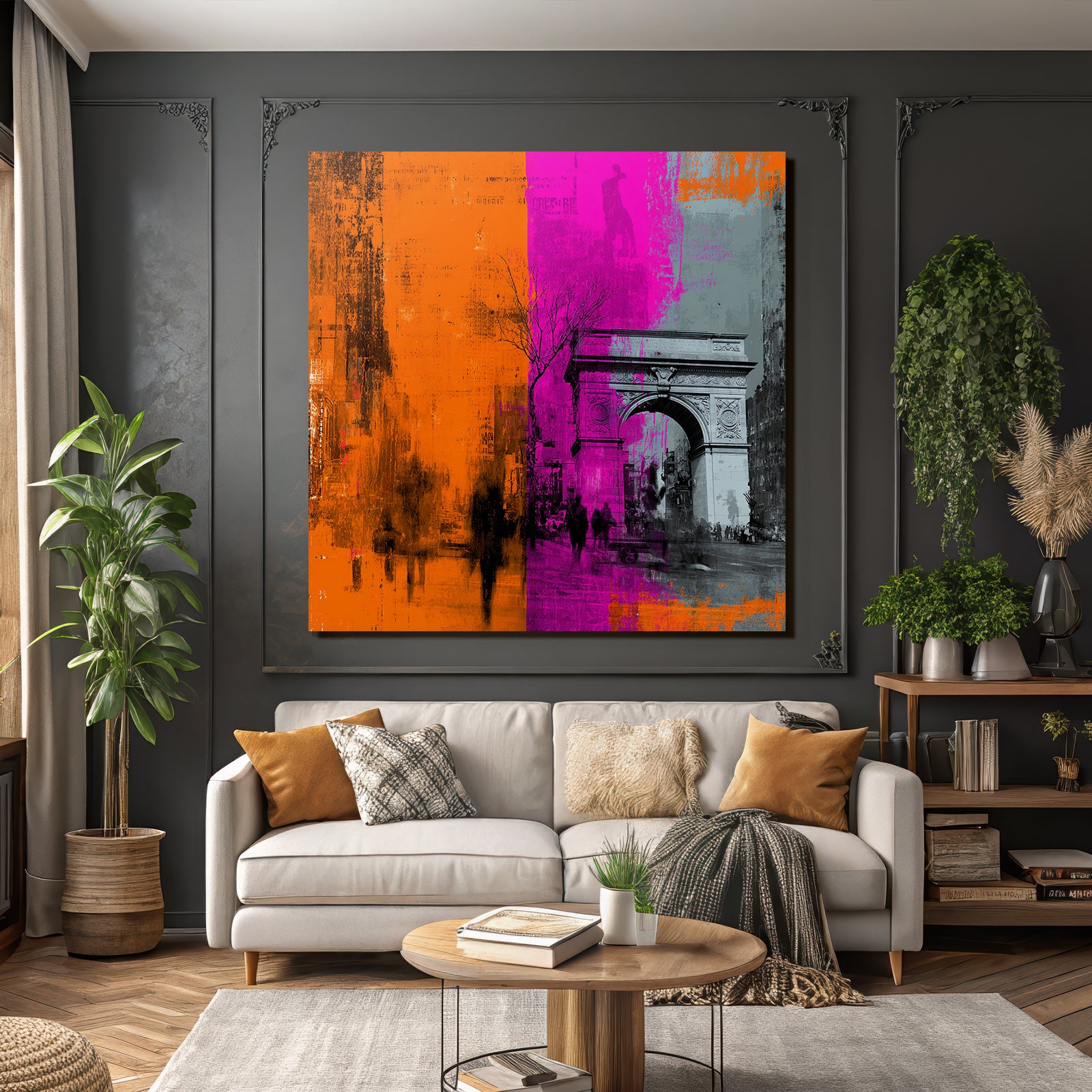 PopArt Kunstwerk Washington Square Arch Mit Dynamischen Farben Und Abstrakten Mustern