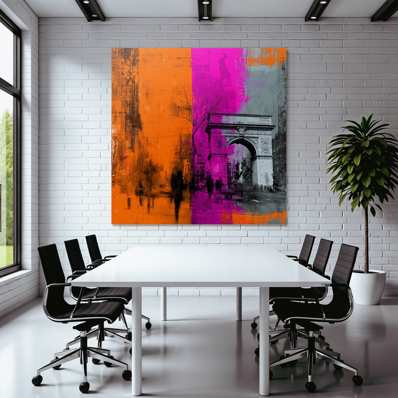 PopArt Kunstwerk Washington Square Arch Mit Dynamischen Farben Und Abstrakten Mustern