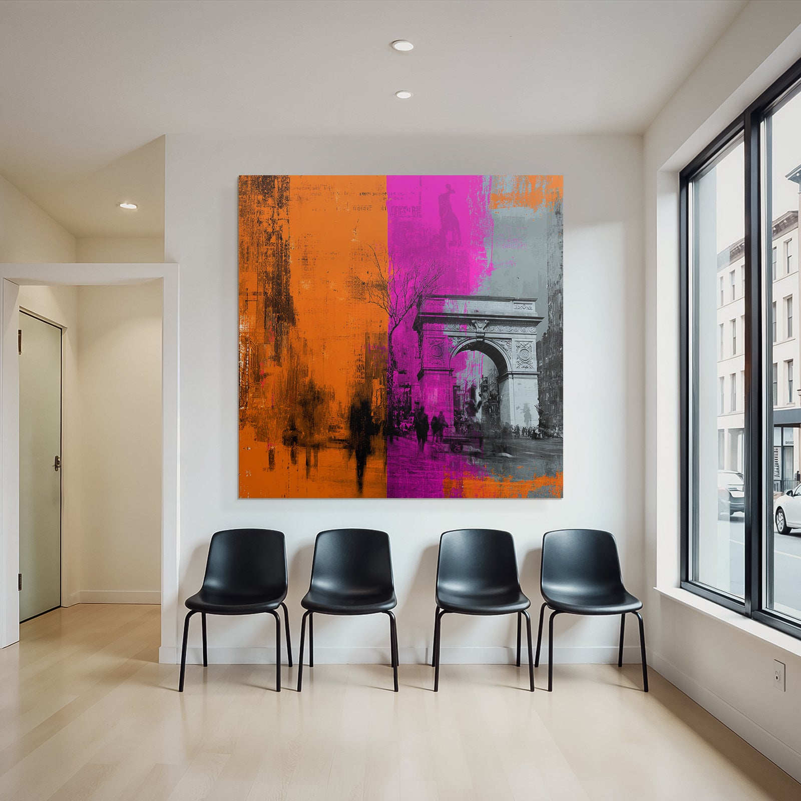 PopArt Kunstwerk Washington Square Arch Mit Dynamischen Farben Und Abstrakten Mustern
