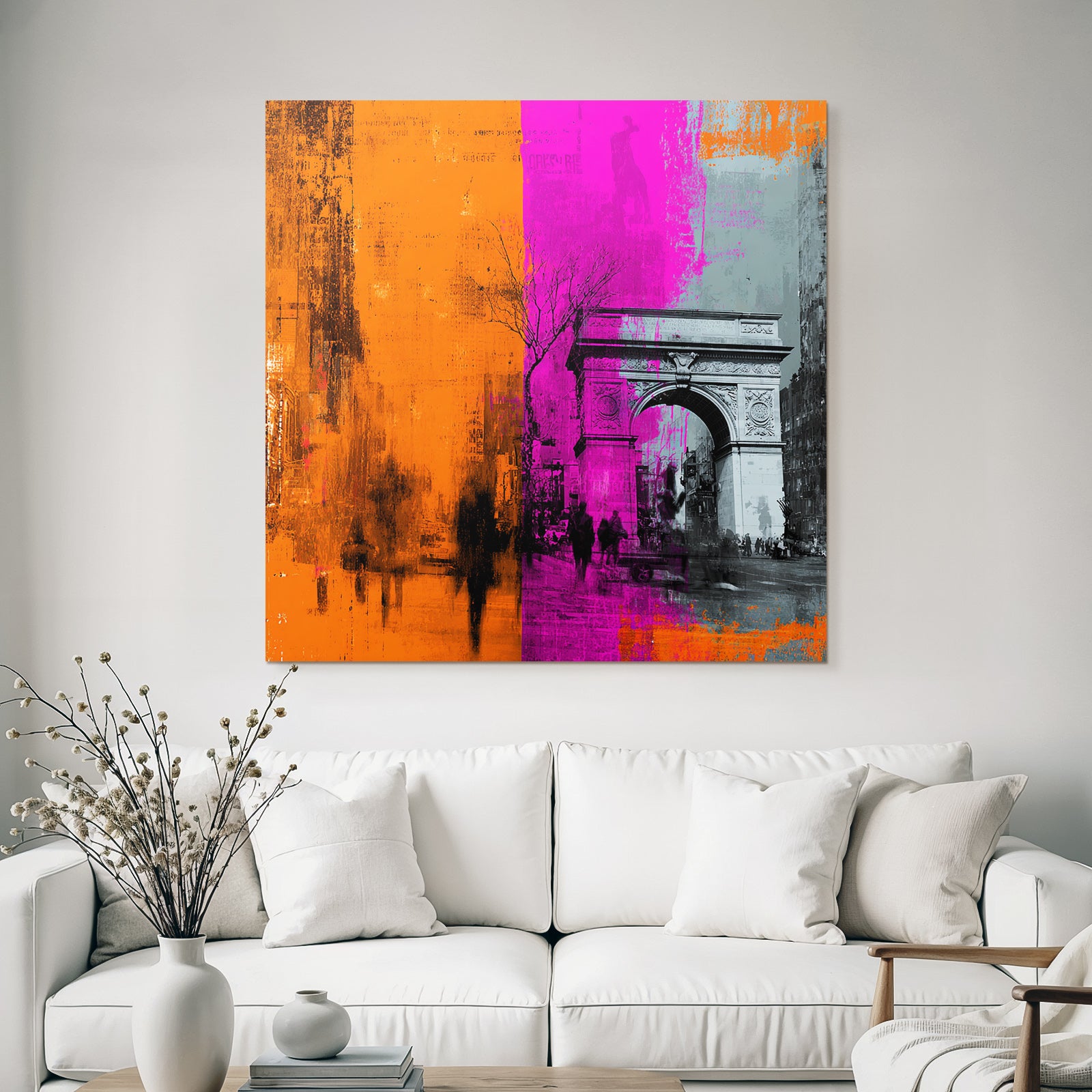 PopArt Kunstwerk Washington Square Arch Mit Dynamischen Farben Und Abstrakten Mustern