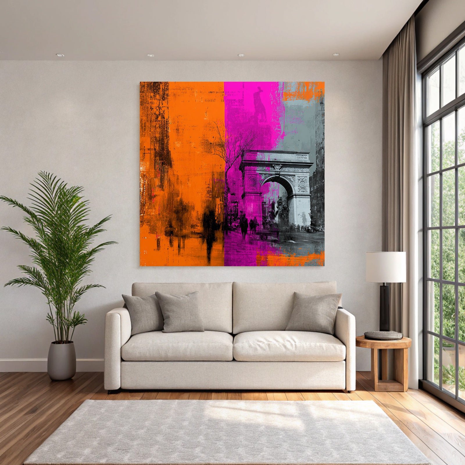 PopArt Kunstwerk Washington Square Arch Mit Dynamischen Farben Und Abstrakten Mustern