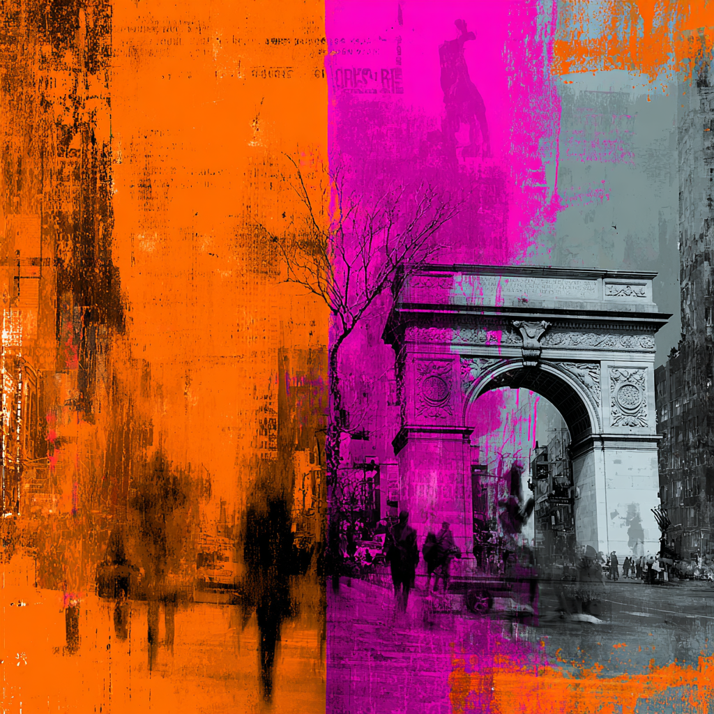 PopArt Kunstwerk Washington Square Arch Mit Dynamischen Farben Und Abstrakten Mustern | Pop Art | Stilrichtungen