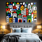 PopArt Abstrakte Stadtlandschaft Mit Farbenfrohen Geometrischen Formen