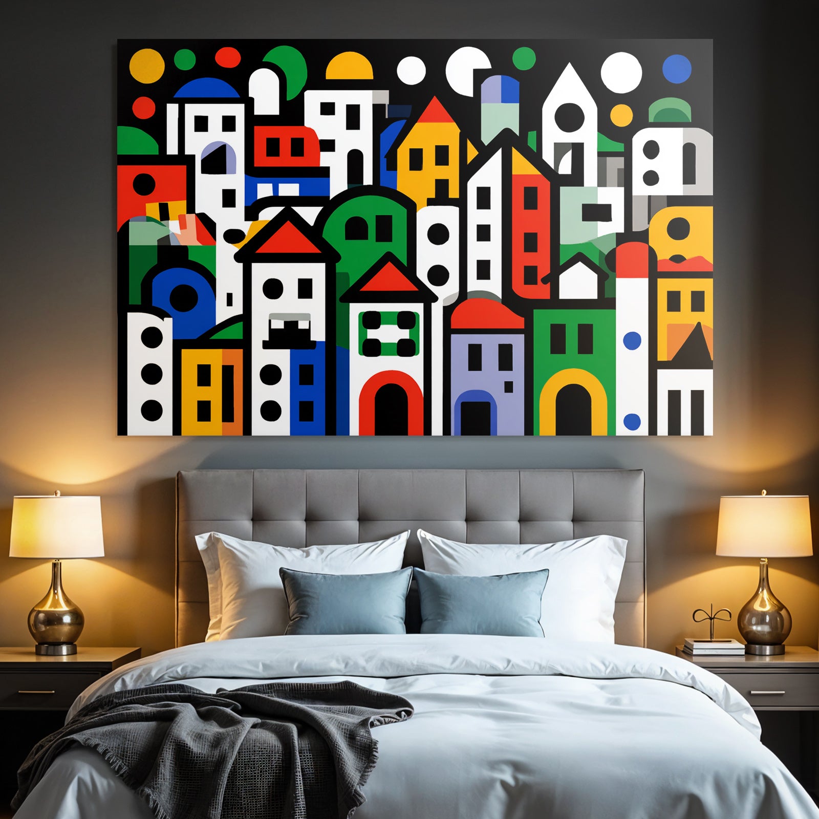 PopArt Abstrakte Stadtlandschaft Mit Farbenfrohen Geometrischen Formen