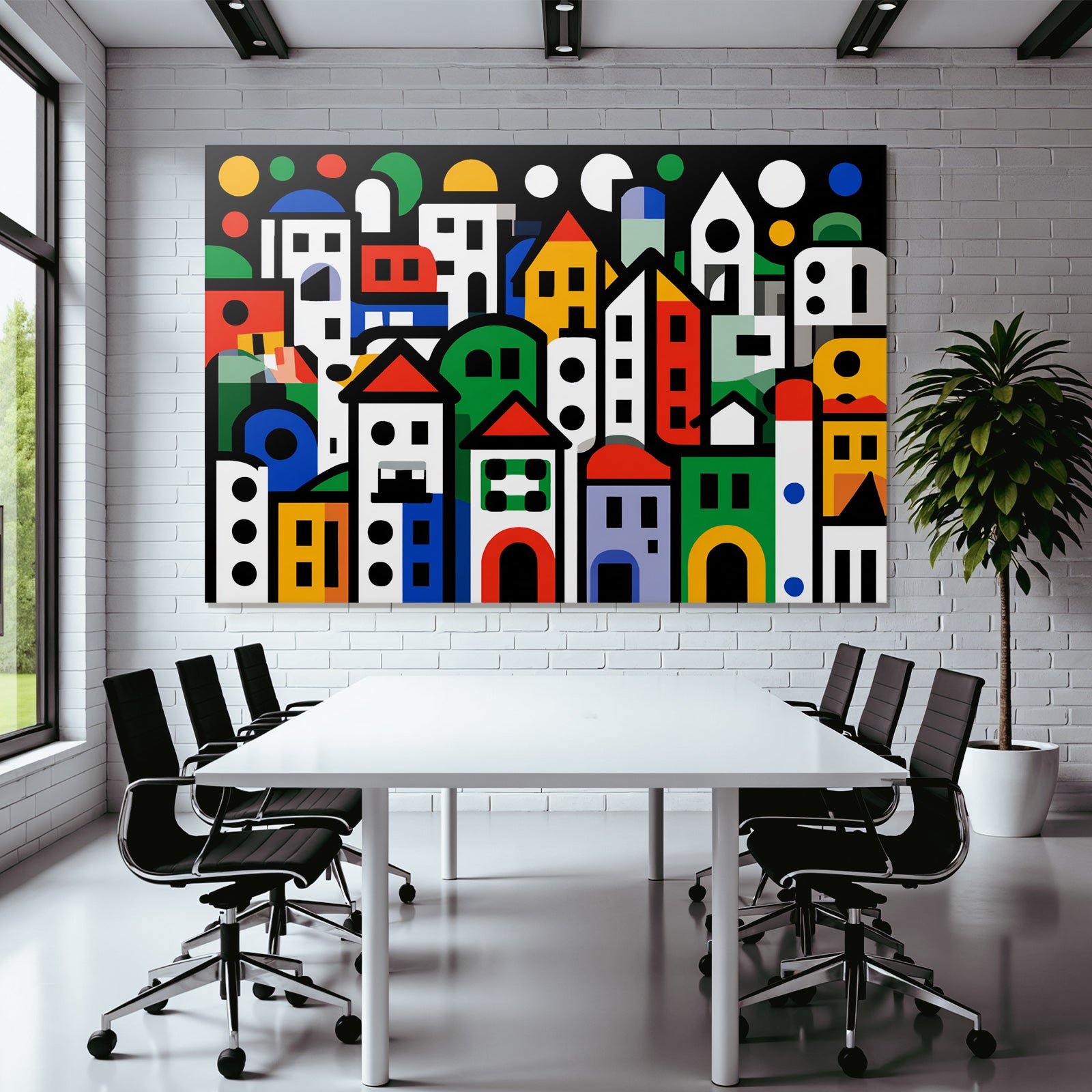 PopArt Abstrakte Stadtlandschaft Mit Farbenfrohen Geometrischen Formen