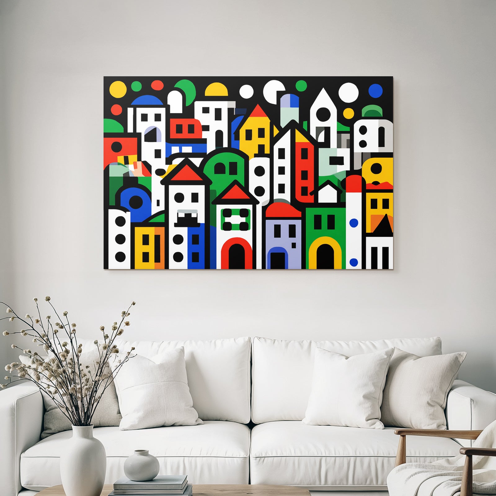 PopArt Abstrakte Stadtlandschaft Mit Farbenfrohen Geometrischen Formen