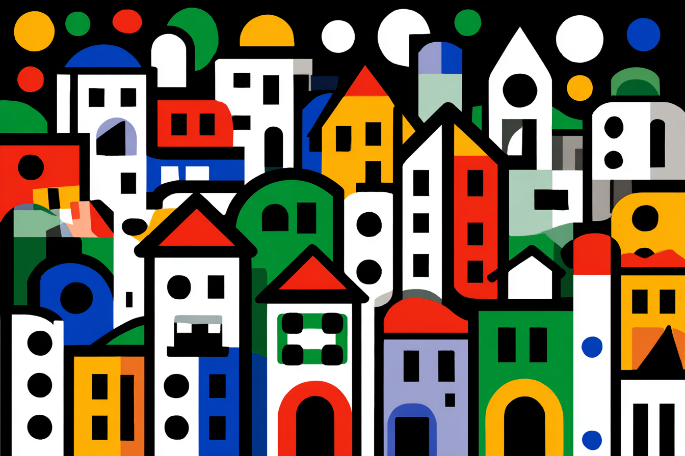 PopArt Abstrakte Stadtlandschaft Mit Farbenfrohen Geometrischen Formen | Pop Art | Stilrichtungen