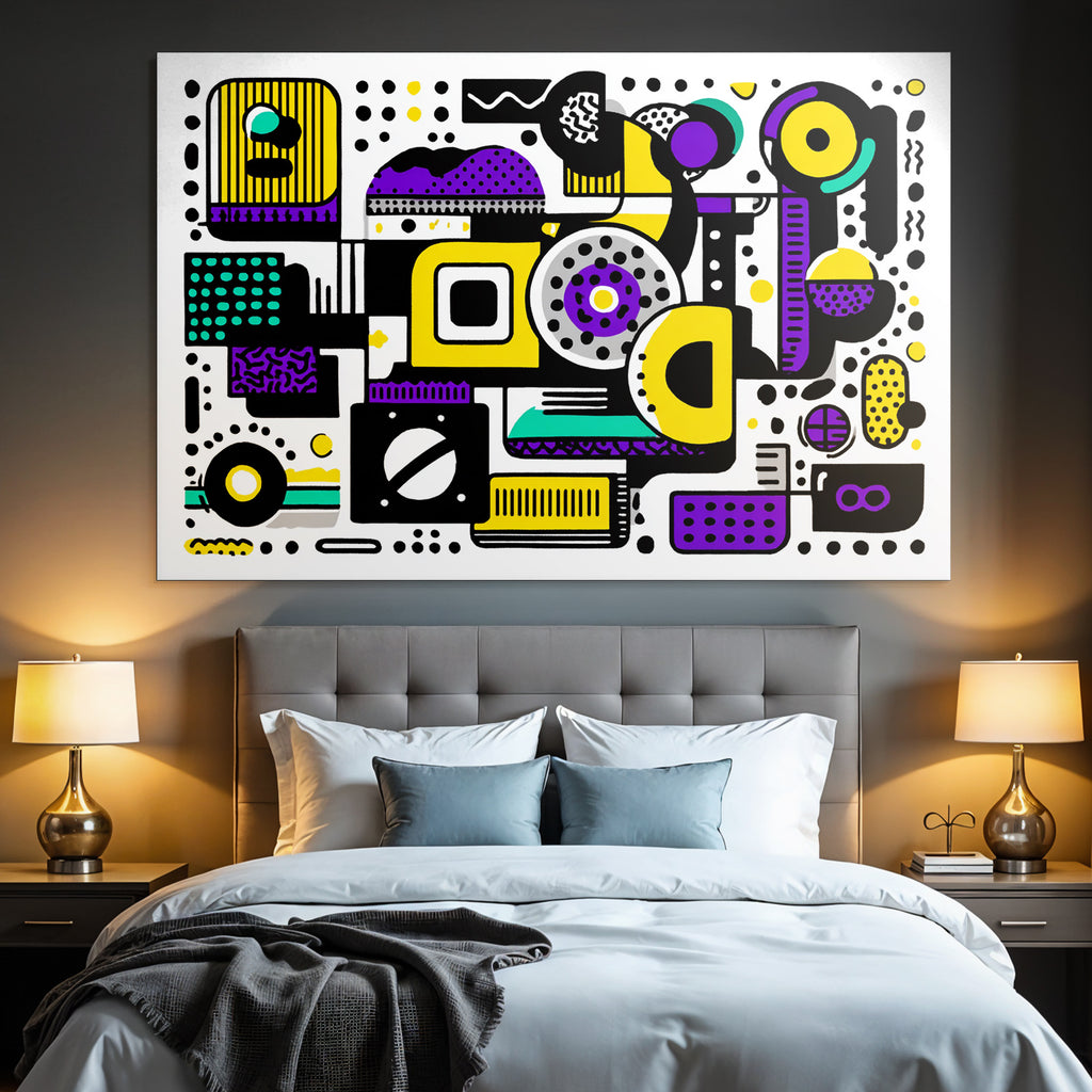 PopArt Abstrakte Komposition Geometrische Formen Lila Gelb Schwarz Türkis