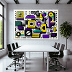 PopArt Abstrakte Komposition Geometrische Formen Lila Gelb Schwarz Türkis