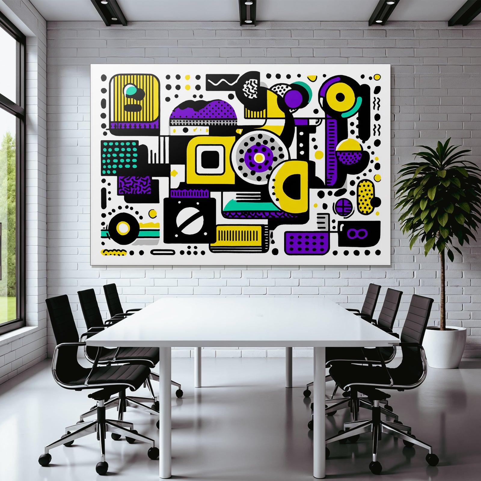 PopArt Abstrakte Komposition Geometrische Formen Lila Gelb Schwarz Türkis