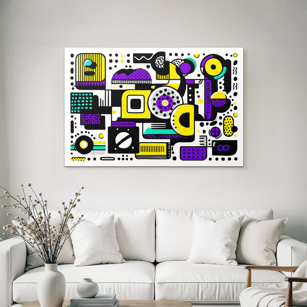 PopArt Abstrakte Komposition Geometrische Formen Lila Gelb Schwarz Türkis