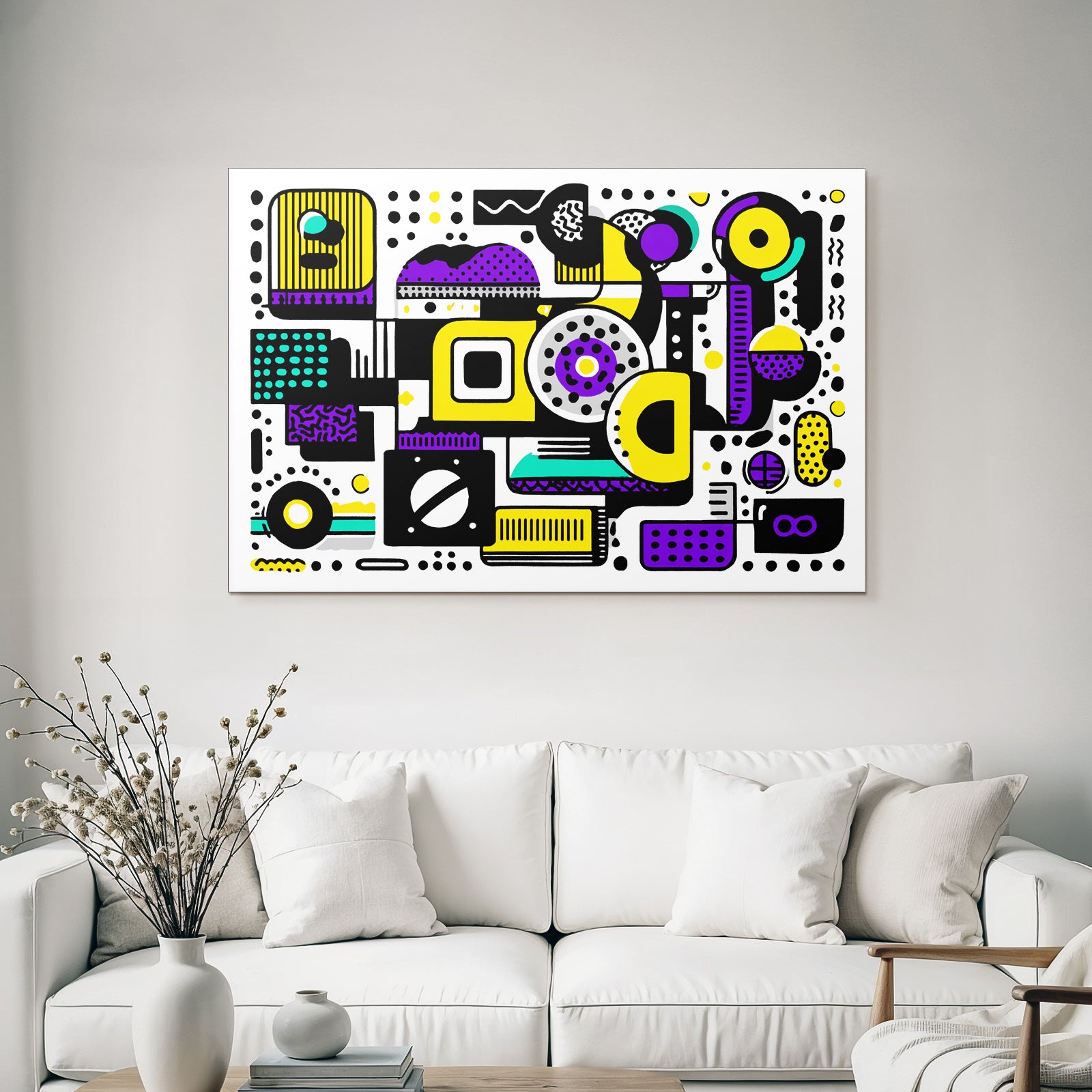 PopArt Abstrakte Komposition Geometrische Formen Lila Gelb Schwarz Türkis