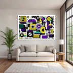 PopArt Abstrakte Komposition Geometrische Formen Lila Gelb Schwarz Türkis