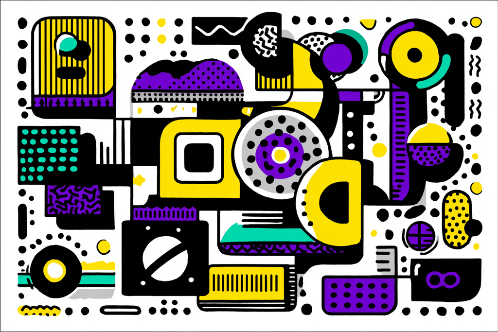 PopArt Abstrakte Komposition Geometrische Formen Lila Gelb Schwarz Türkis | Pop Art | Stilrichtungen