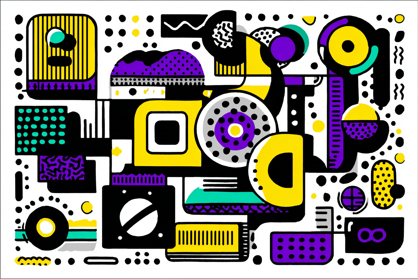 PopArt Abstrakte Komposition Geometrische Formen Lila Gelb Schwarz Türkis | Pop Art | Stilrichtungen