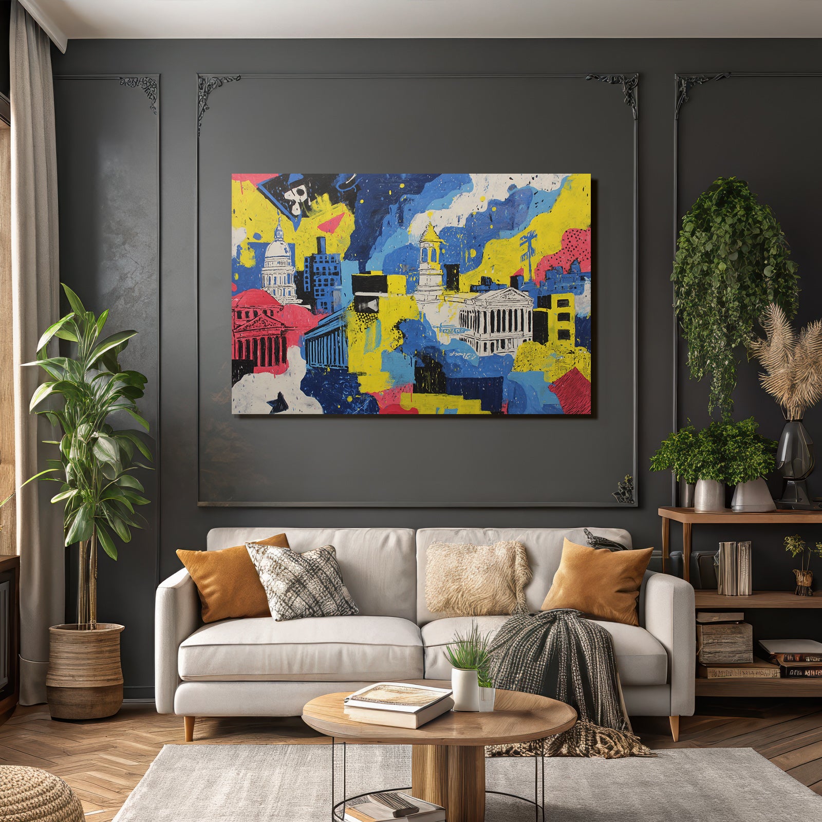 PopArt Abstrakte Kunststadt Mit Farbenfrohen Gebaeuden