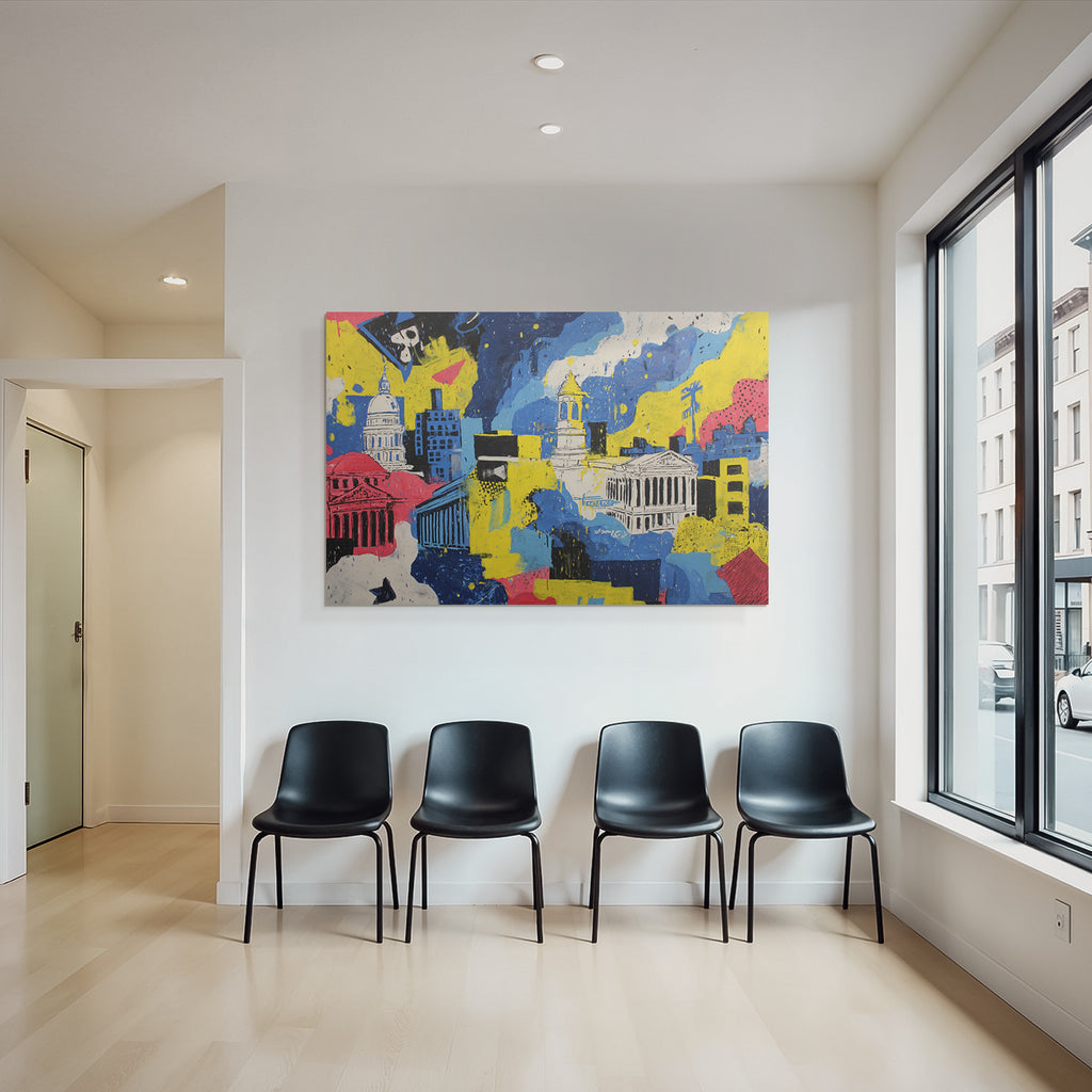 PopArt Abstrakte Kunststadt Mit Farbenfrohen Gebaeuden