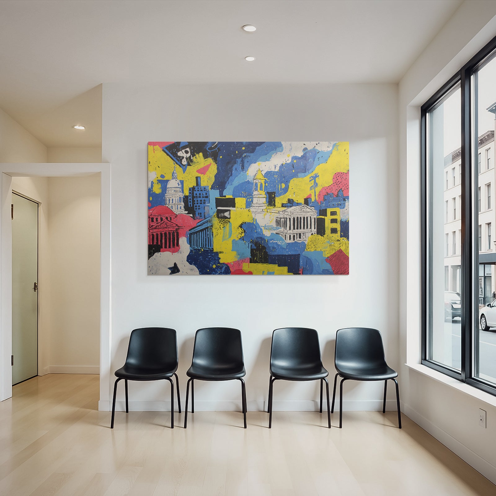 PopArt Abstrakte Kunststadt Mit Farbenfrohen Gebaeuden