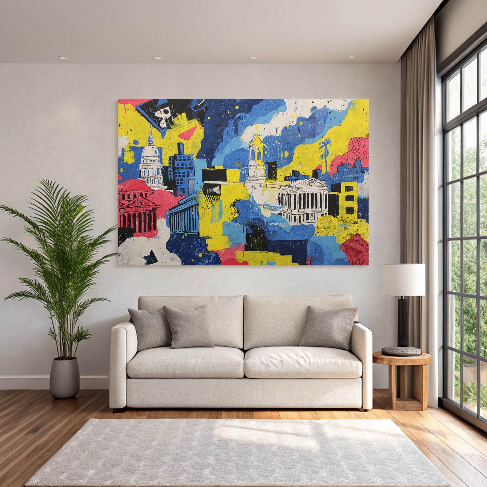 PopArt Abstrakte Kunststadt Mit Farbenfrohen Gebaeuden