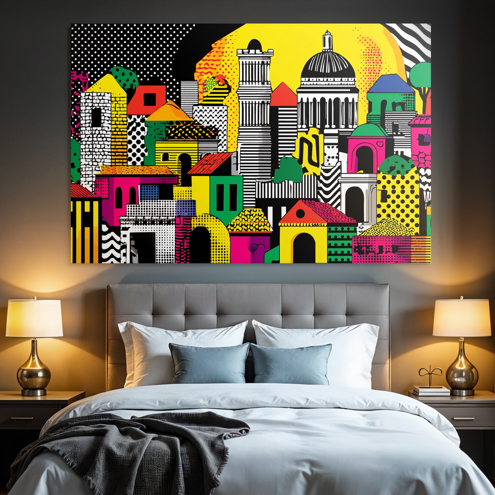 PopArt Abstrakte Stadtlandschaft Mit Bunten Mustern