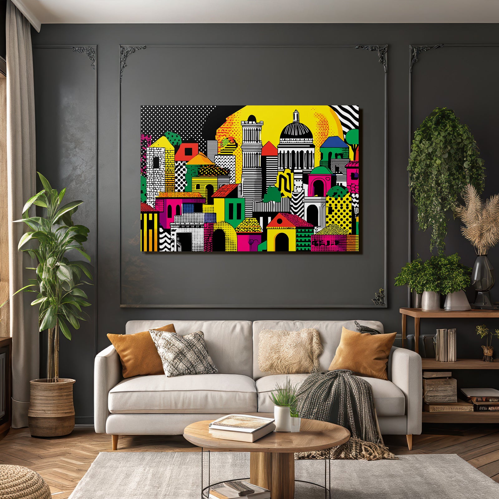 PopArt Abstrakte Stadtlandschaft Mit Bunten Mustern