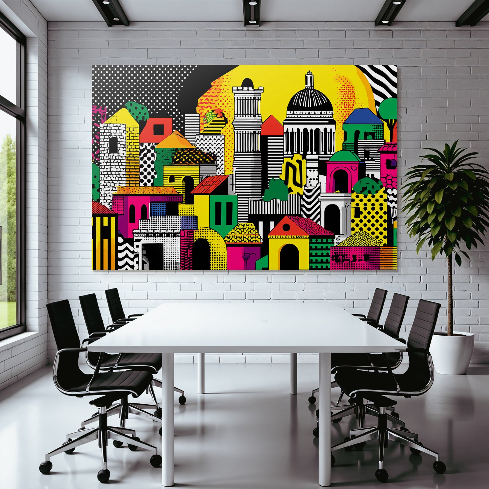 PopArt Abstrakte Stadtlandschaft Mit Bunten Mustern