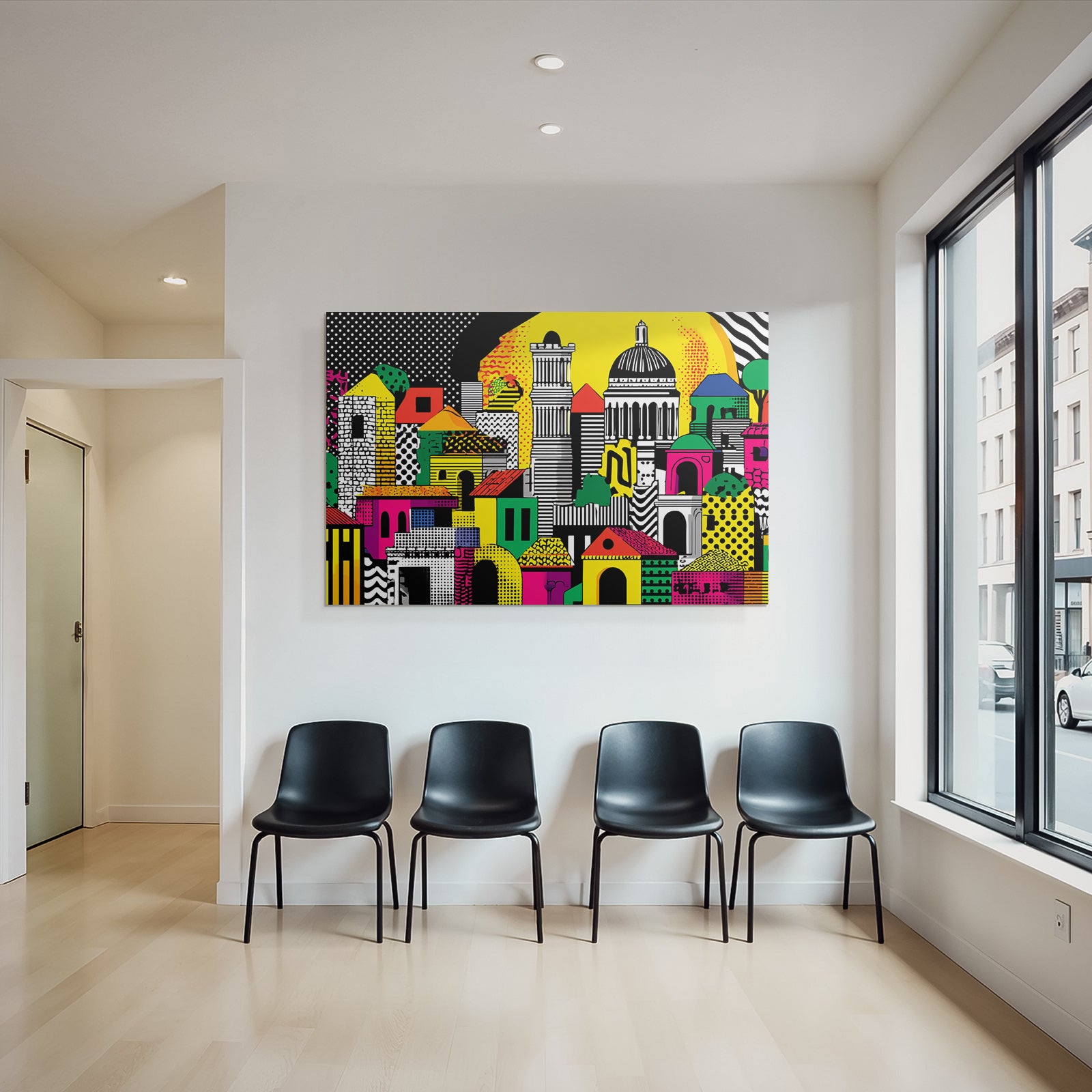 PopArt Abstrakte Stadtlandschaft Mit Bunten Mustern