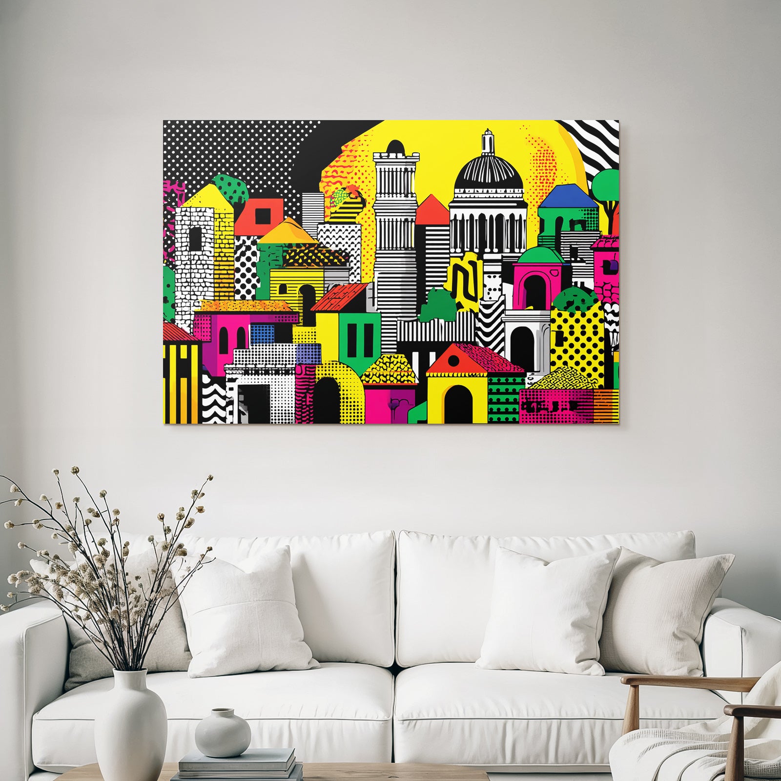 PopArt Abstrakte Stadtlandschaft Mit Bunten Mustern