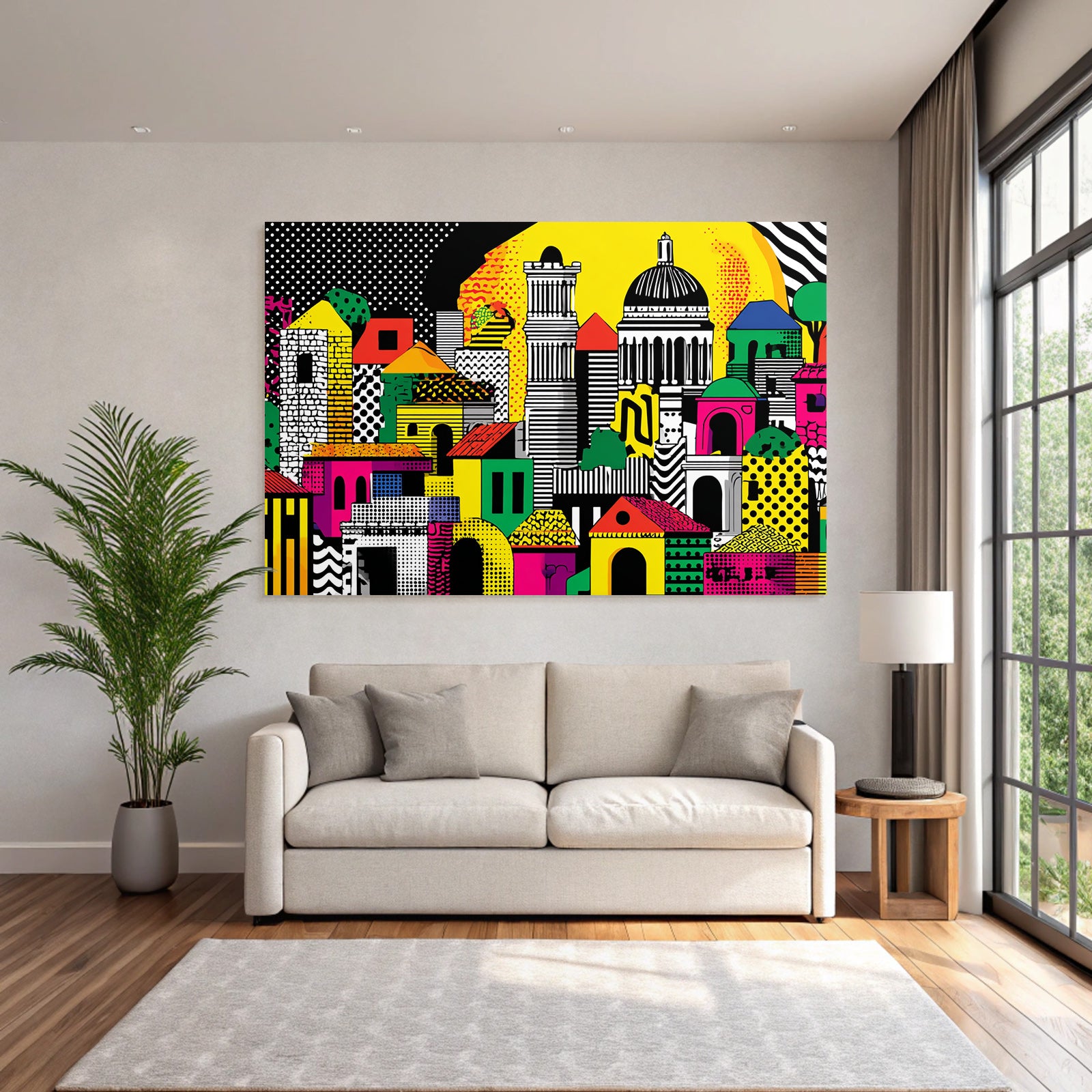 PopArt Abstrakte Stadtlandschaft Mit Bunten Mustern