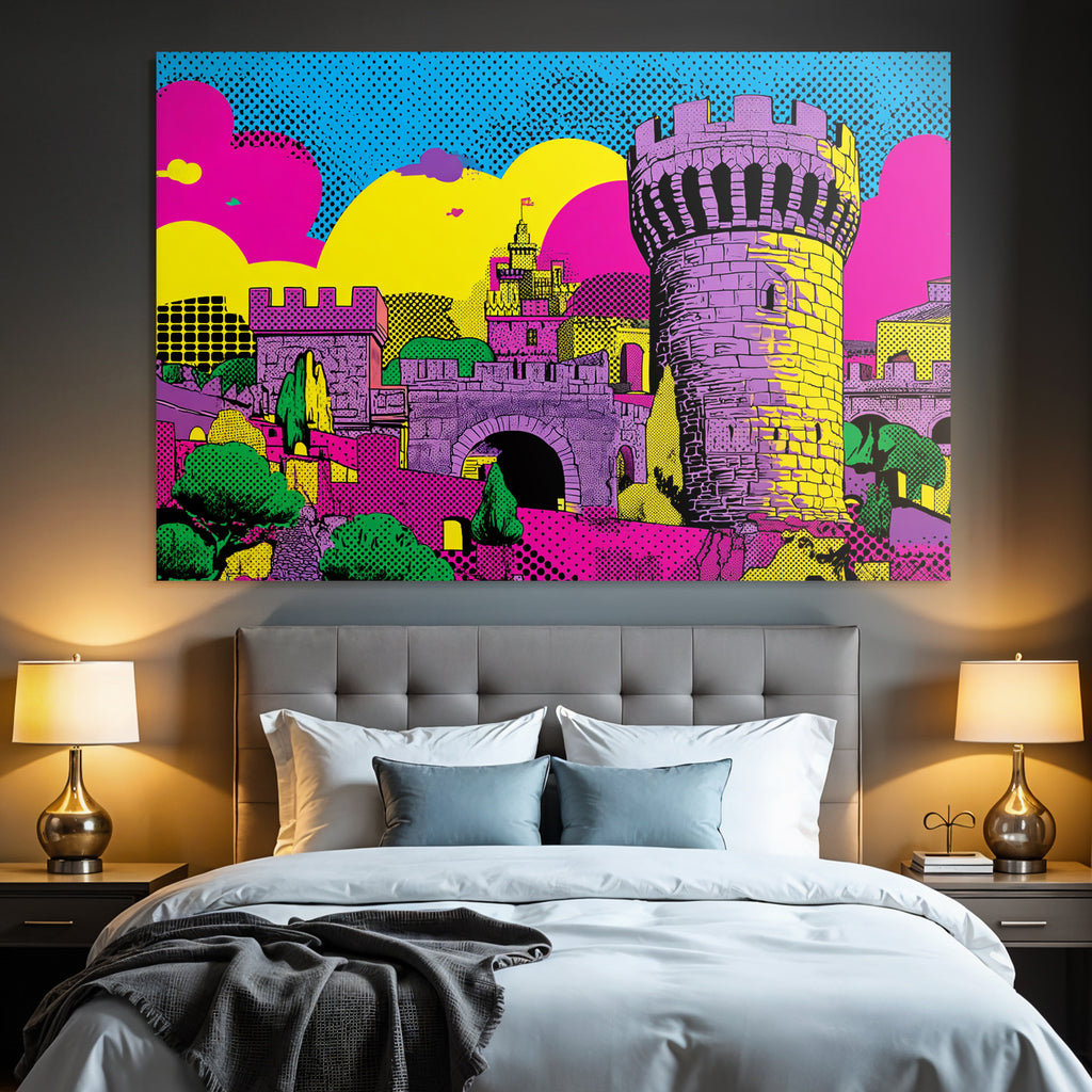 PopArt Bunte Burg Und Landschaft Im Stil