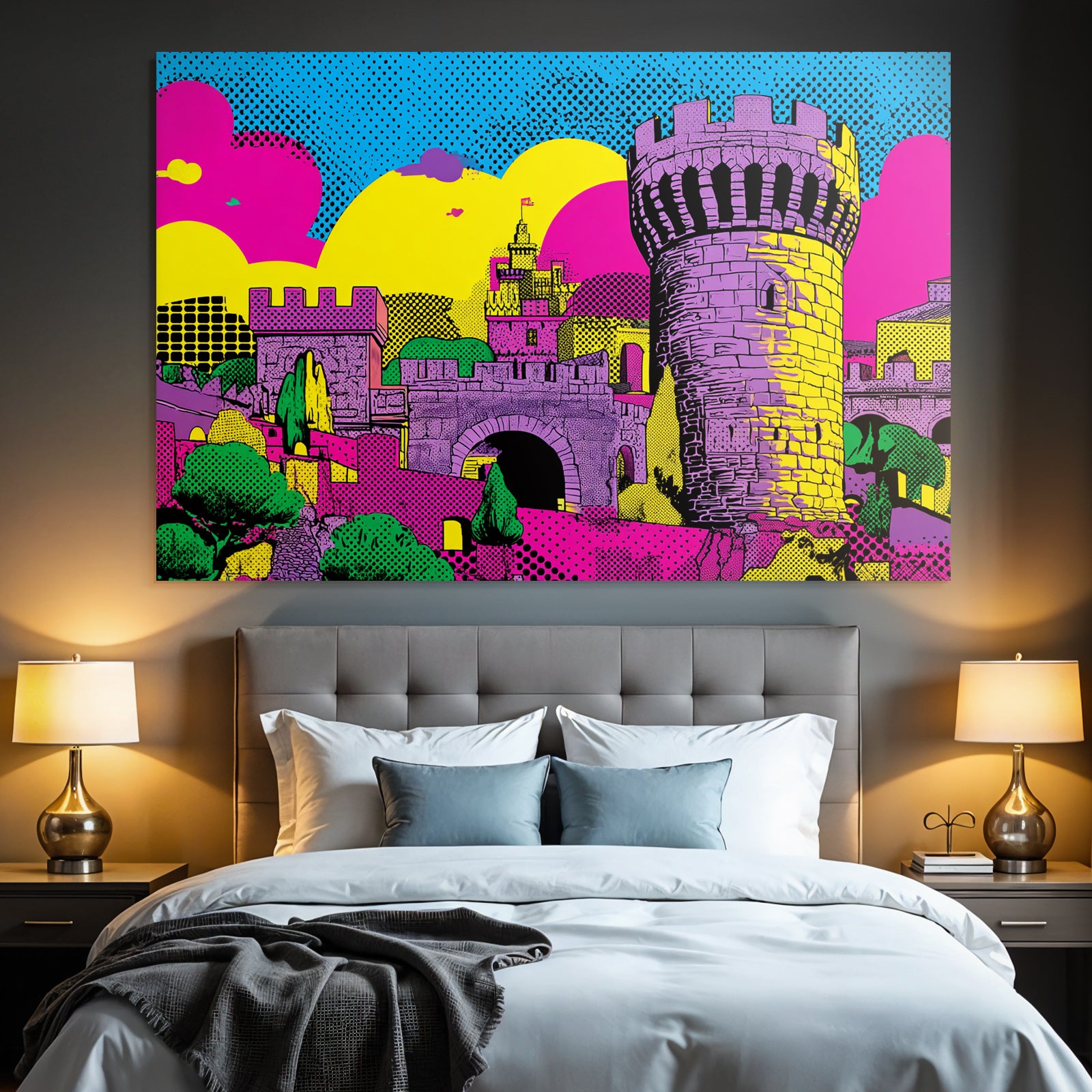 PopArt Bunte Burg Und Landschaft Im Stil