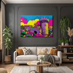 PopArt Bunte Burg Und Landschaft Im Stil