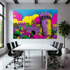 PopArt Bunte Burg Und Landschaft Im Stil