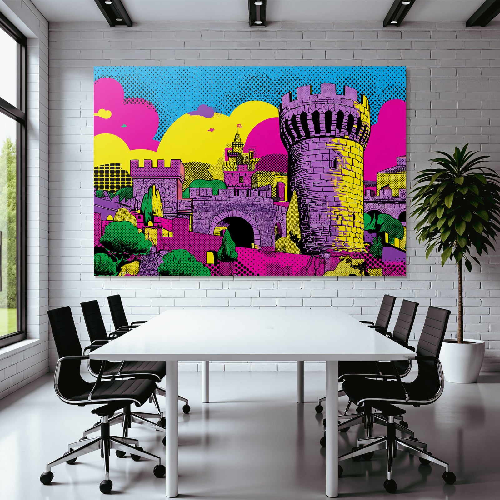 PopArt Bunte Burg Und Landschaft Im Stil