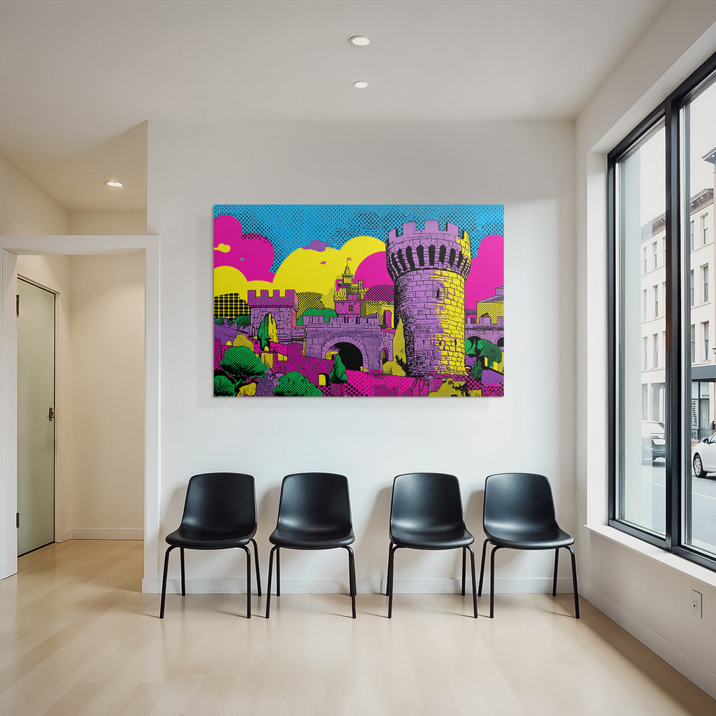 PopArt Bunte Burg Und Landschaft Im Stil