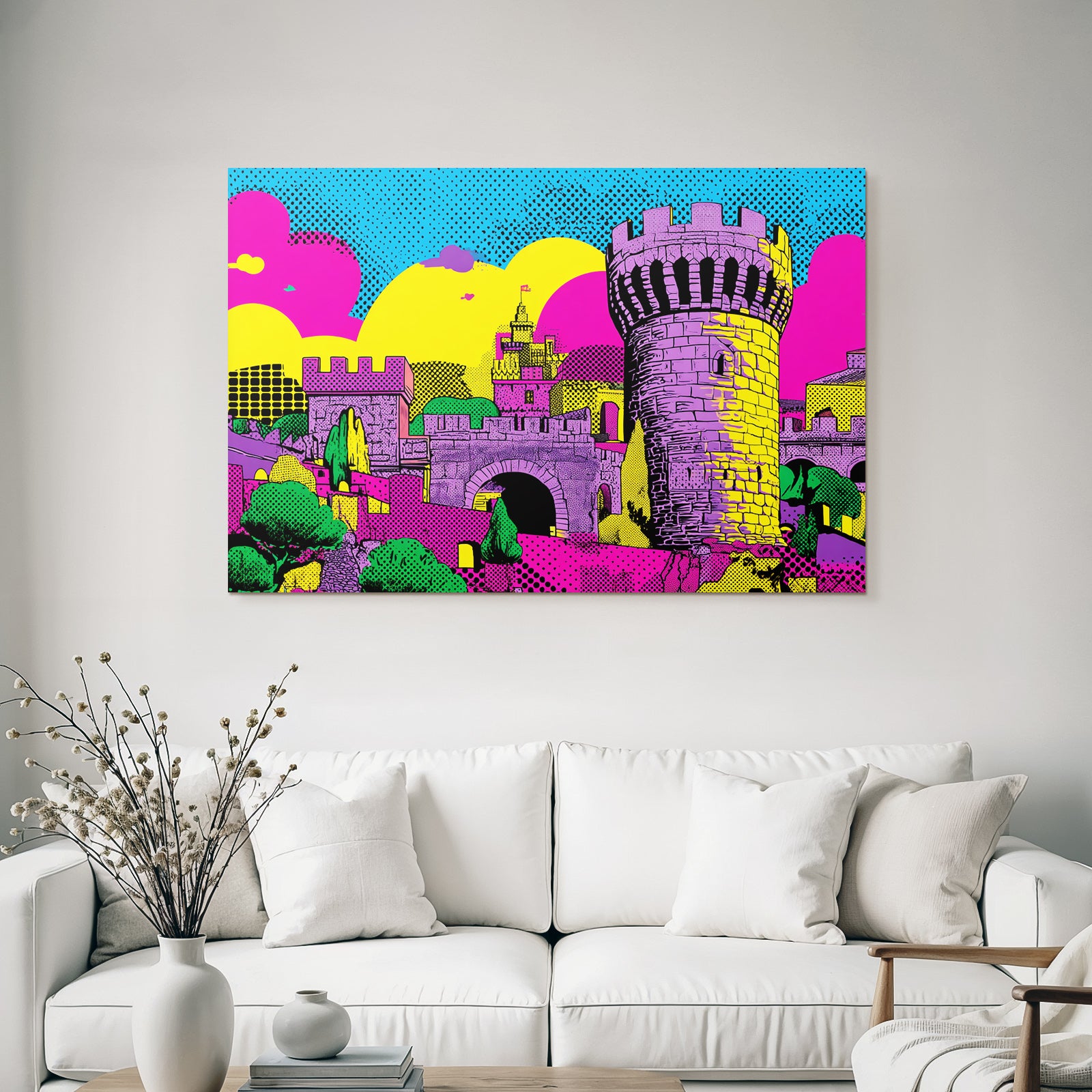 PopArt Bunte Burg Und Landschaft Im Stil