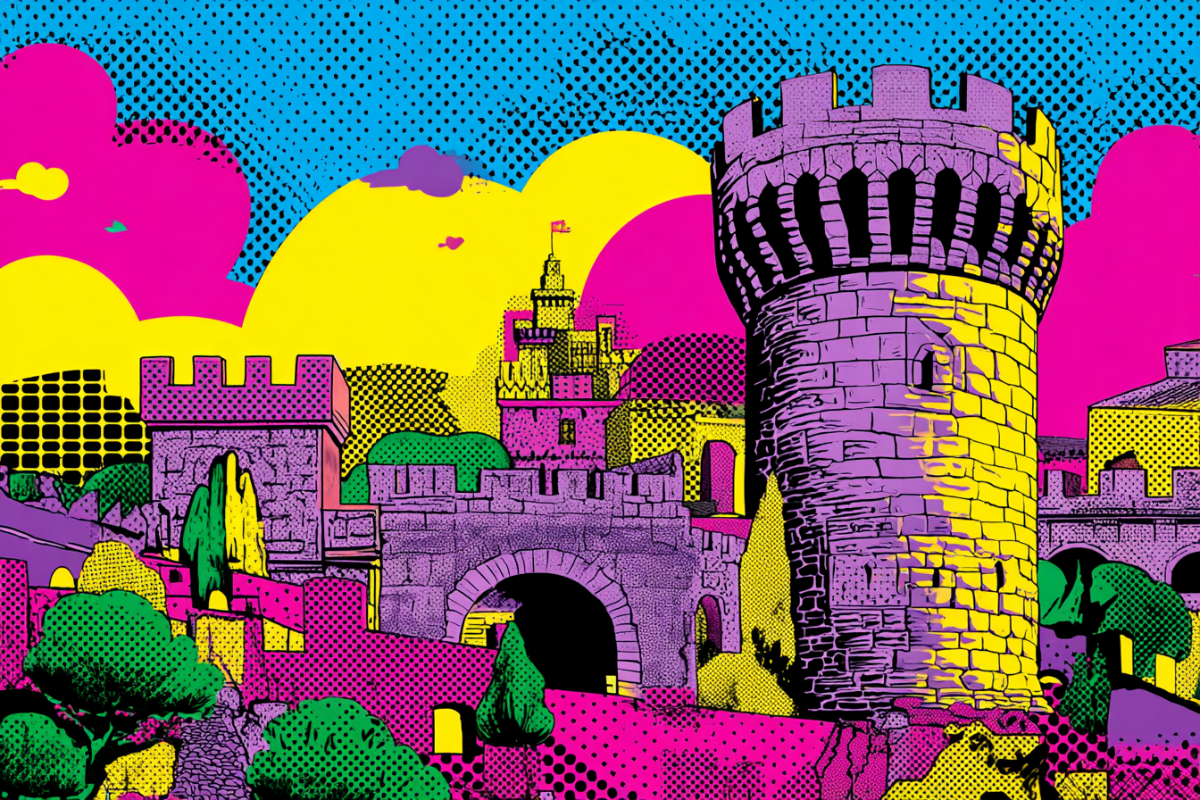 PopArt Bunte Burg Und Landschaft Im Stil | Pop Art | Stilrichtungen