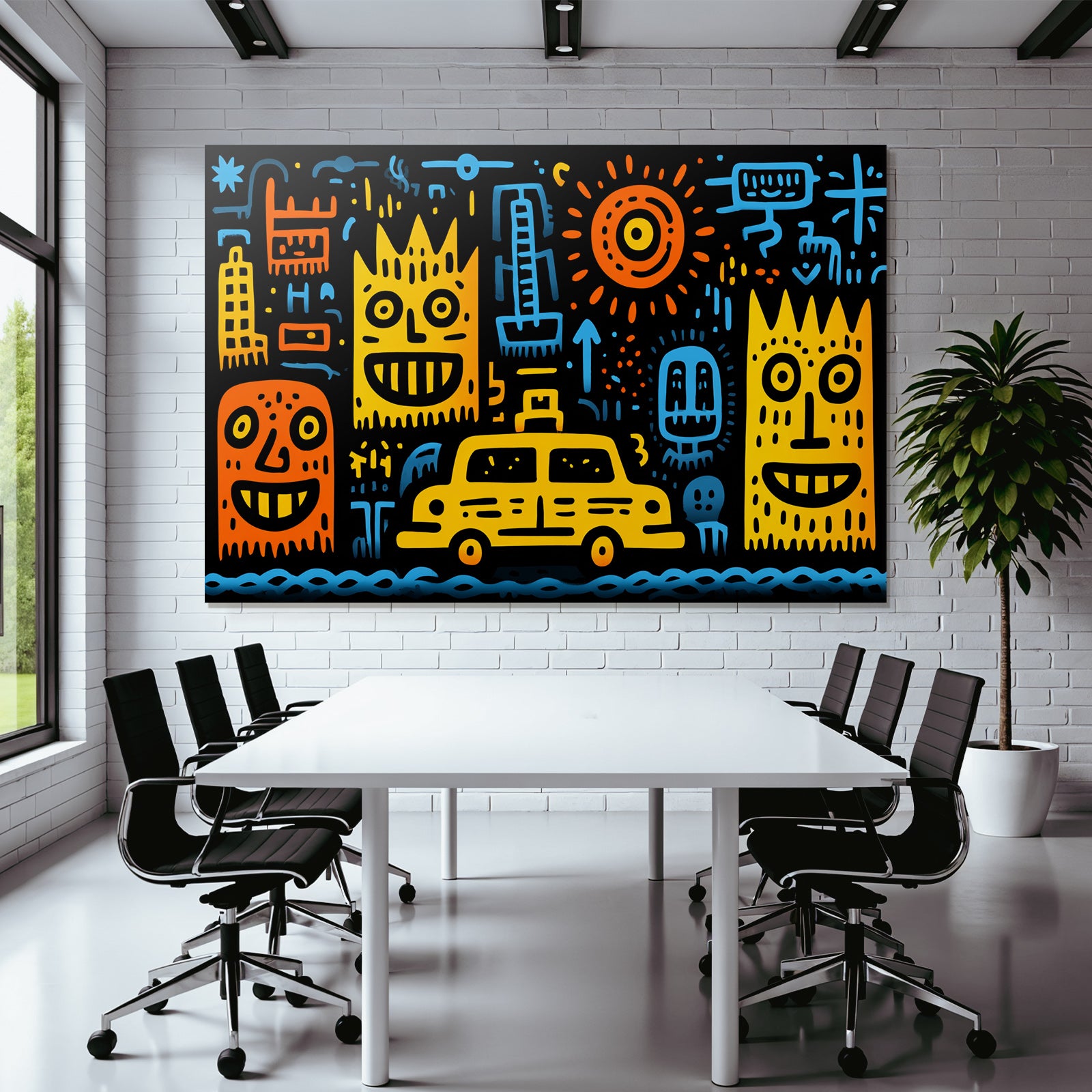 PopArt Bunte Stadtszene Mit Taxi Und Abstrakten Formen