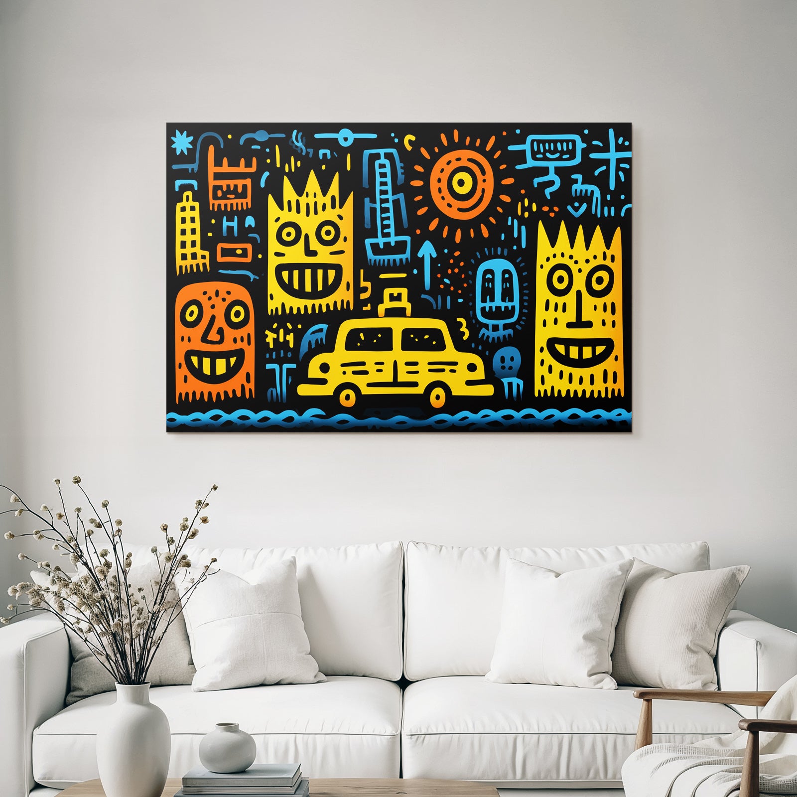 PopArt Bunte Stadtszene Mit Taxi Und Abstrakten Formen